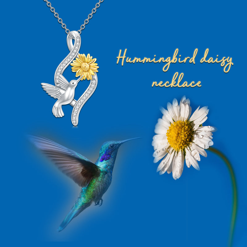 Hummingbird Daisy Necklace - Sterling Silver