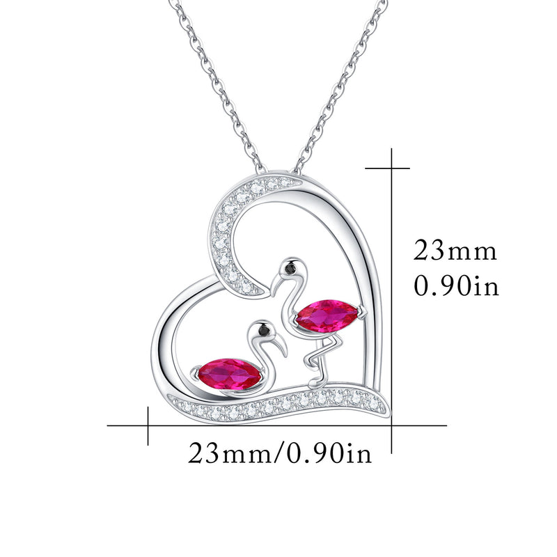 Sterling Silver Flamingo Heart Pendant Necklace