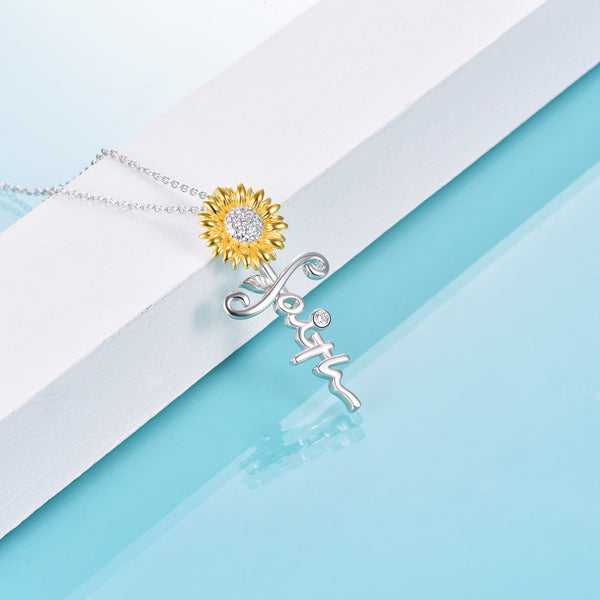 Sterling Silver Faith Sunflower Zirconia Pendant Necklace