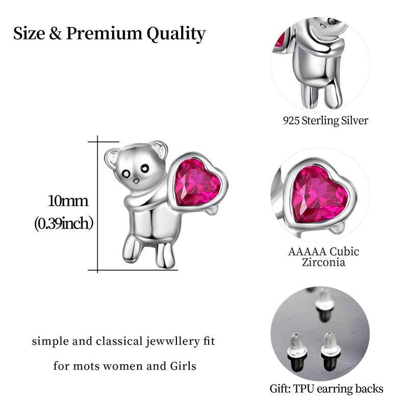 Sterling Silver Tiny Cute Bear Heart Stud Earrings