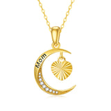 14K Real Gold Mom Moon Heart Necklace