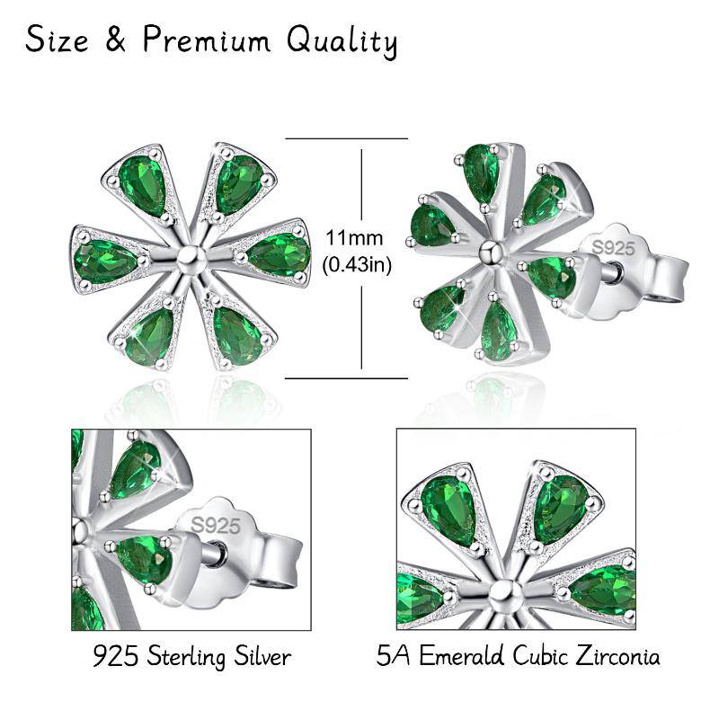 Sterling Silver Emerald Daisy Stud Earrings