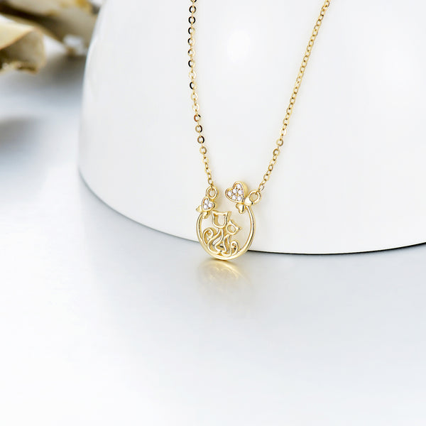 14K Gold Double Cats  Necklace