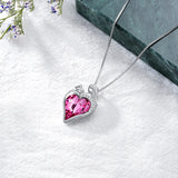 Mother and Daughter Love/Heart Crystal Necklace - Sterling Silver