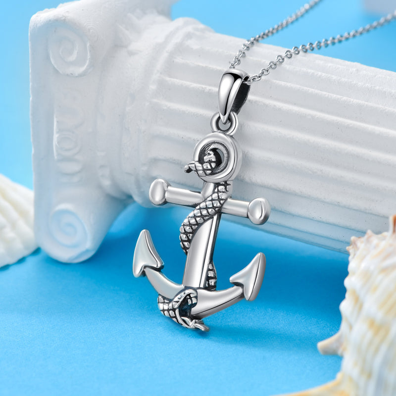 Anchor Snake Necklace - Sterling Silver