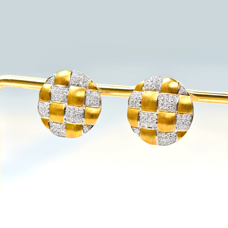 18K Gold Diamond Braided Brushed Earrings