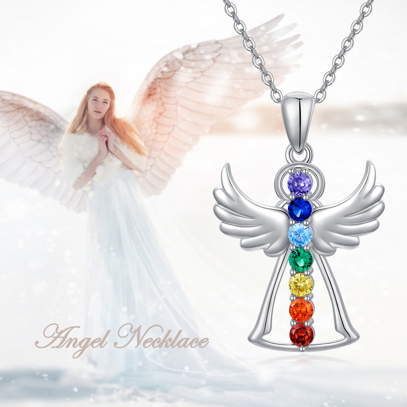 Guardian Angel Wings Chakra Necklace - Sterling Silver