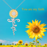 Sterling Silver Faith Sunflower Zirconia Pendant Necklace