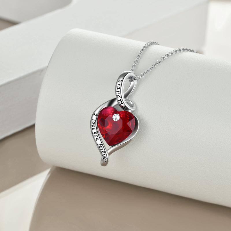 Sterling Silver Necklace with Red Heart-Shaped Crystal