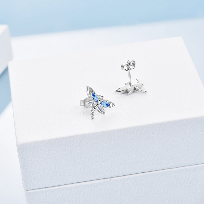 Dragonfly Gifts Sterling Silver Stud Earrings with Austrian Crystal