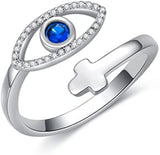 Evil Eye Cross Ring - Sterling Silver