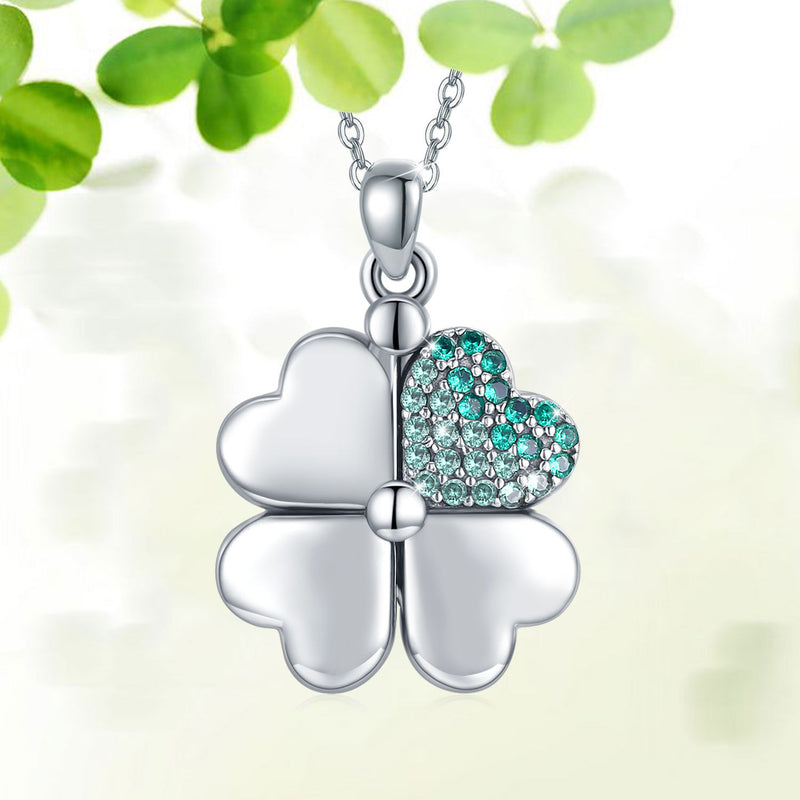 Sterling Silver Four Leaf Clover Locket Pendant Necklace