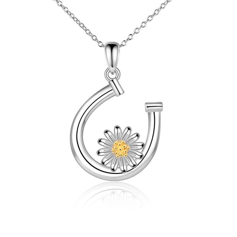 Sterling Silver Daisy Horseshoe Pendant Necklace