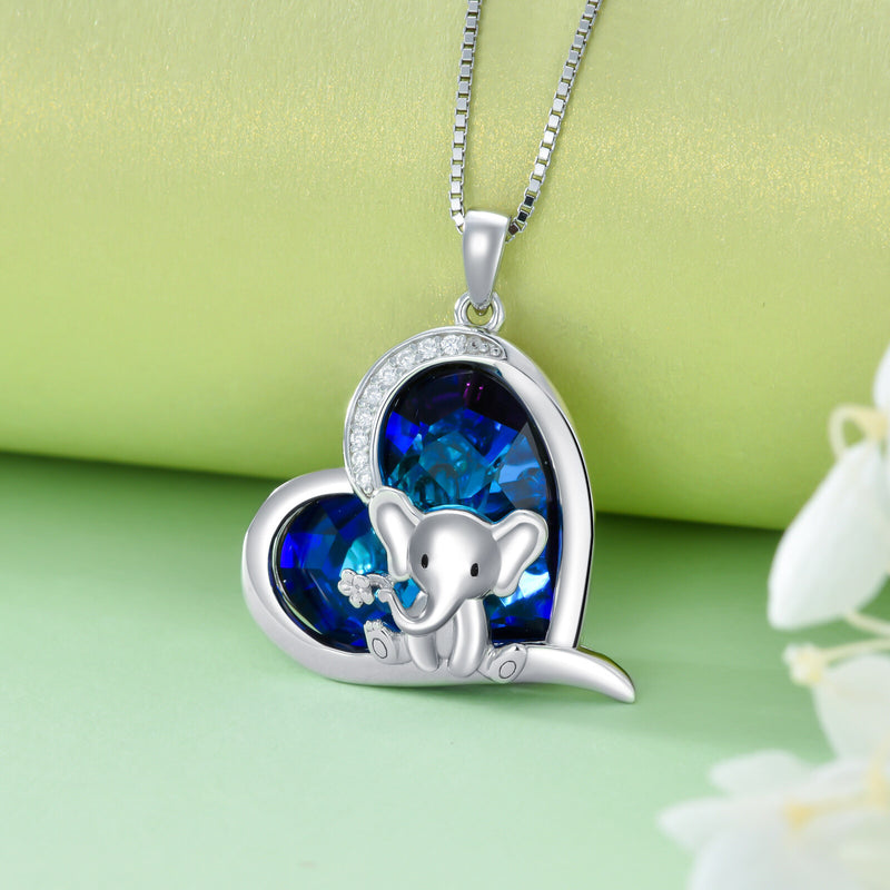 Crystal Elephant Heart Necklace - Sterling Silver