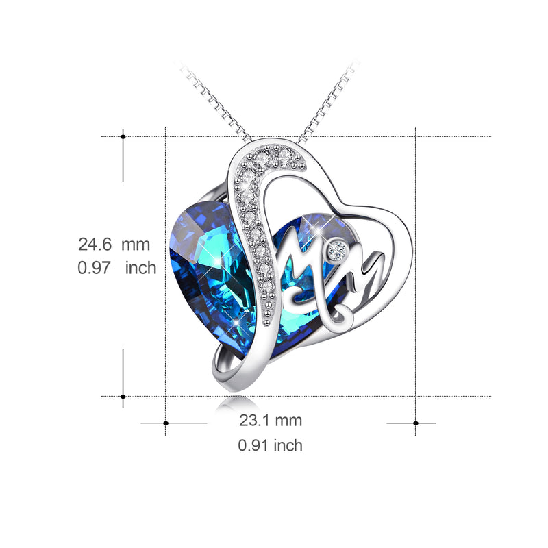 Mom Blue Heart Crystal Pendant Necklace