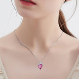 Mother and Daughter Love/Heart Crystal Necklace - Sterling Silver