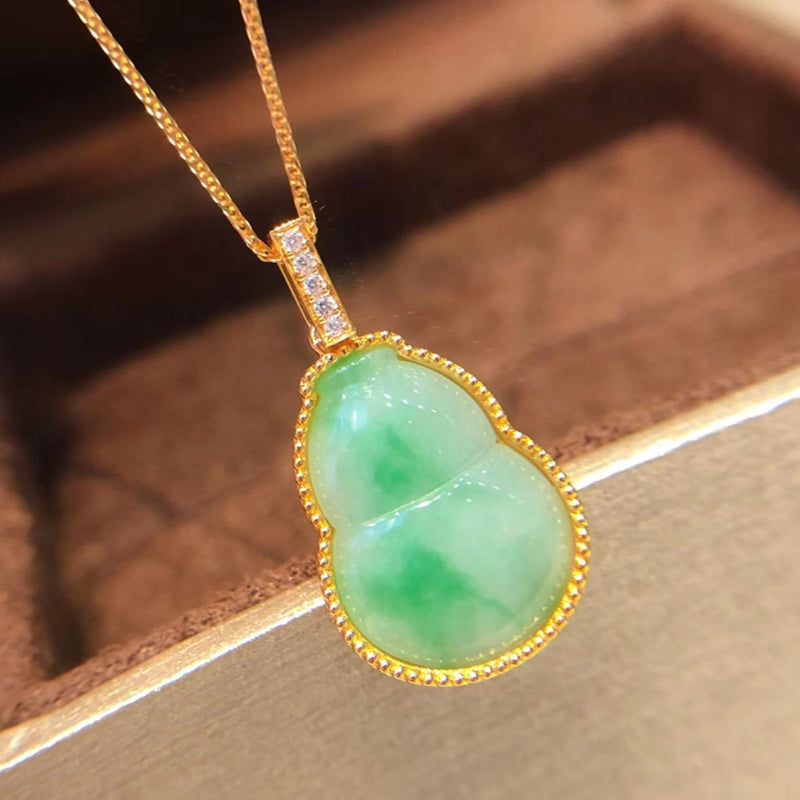 Pure Natural Jade Diamond 18K Gold Necklace