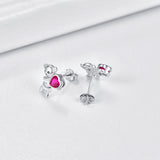 Sterling Silver Tiny Cute Bear Heart Stud Earrings