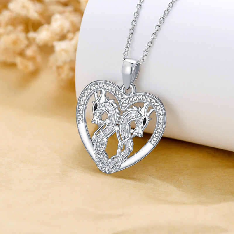 Dragon Necklace in White Gold - Sterling Silver