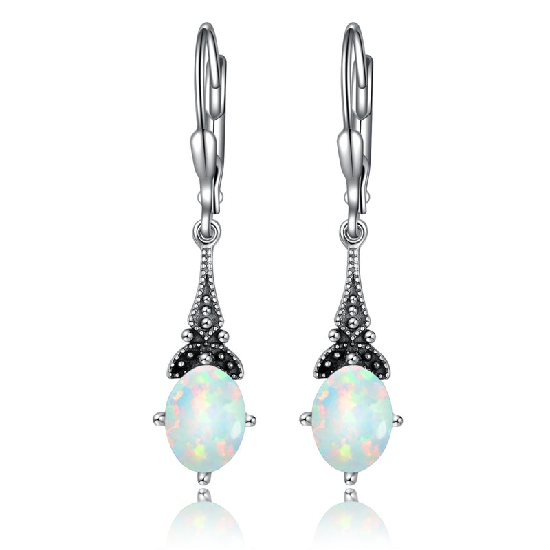 Retro Vintage Oval Crystal Birthstone Earrings - Sterling Silver