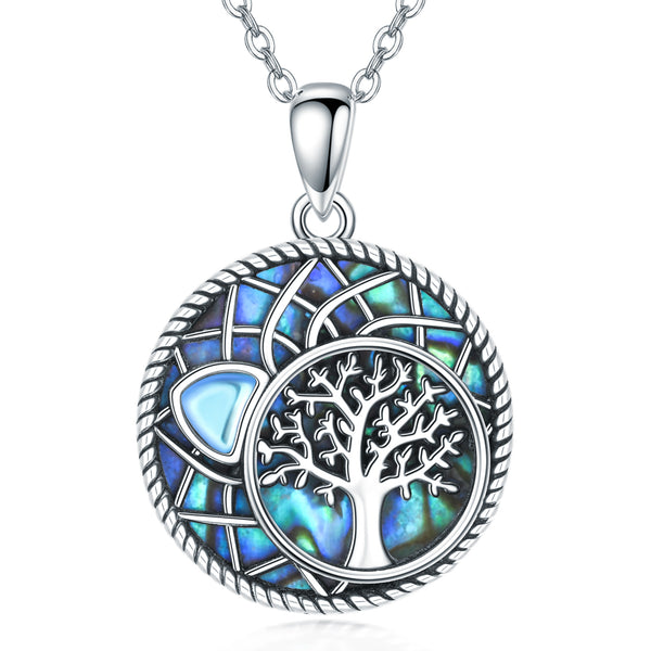 Moonstone Lotus Tree of Life Necklace - Sterling Silver