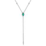 9K White Gold Lab-Created Emerald Lariat Necklace 16+1+1 inches