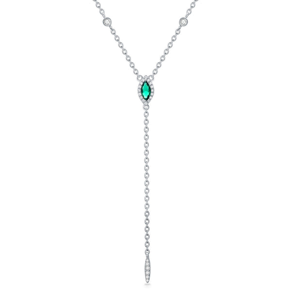 9K White Gold Lab-Created Emerald Lariat Necklace 16+1+1 inches