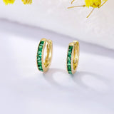 14K Gold Green Emerald Hoops Earrings