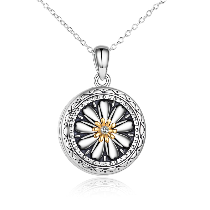 Sterling Silver Daisy Locket Photo Necklace