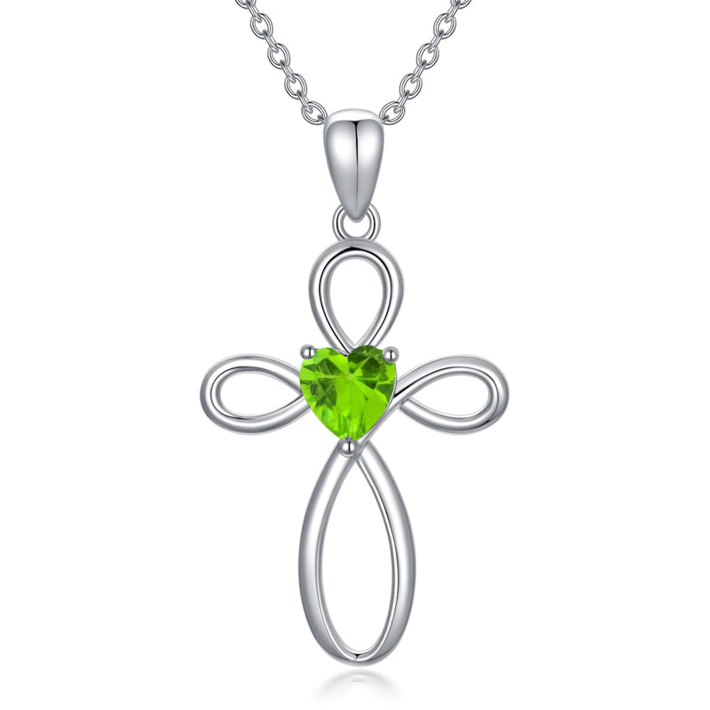 Cross Birthstone Pendant Necklace - Sterling Silver (Unisex)