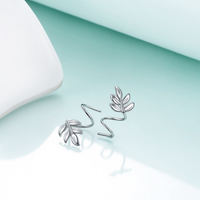 Ear Crawler Leaf Wrap Sterling Silver Earrings