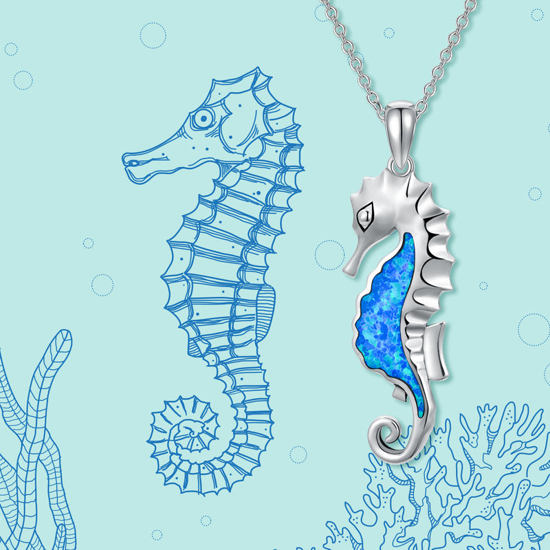 Opal Seahorse Necklace - Sterling Silver