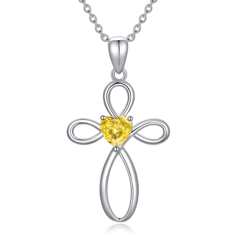 Cross Birthstone Pendant Necklace - Sterling Silver (Unisex)