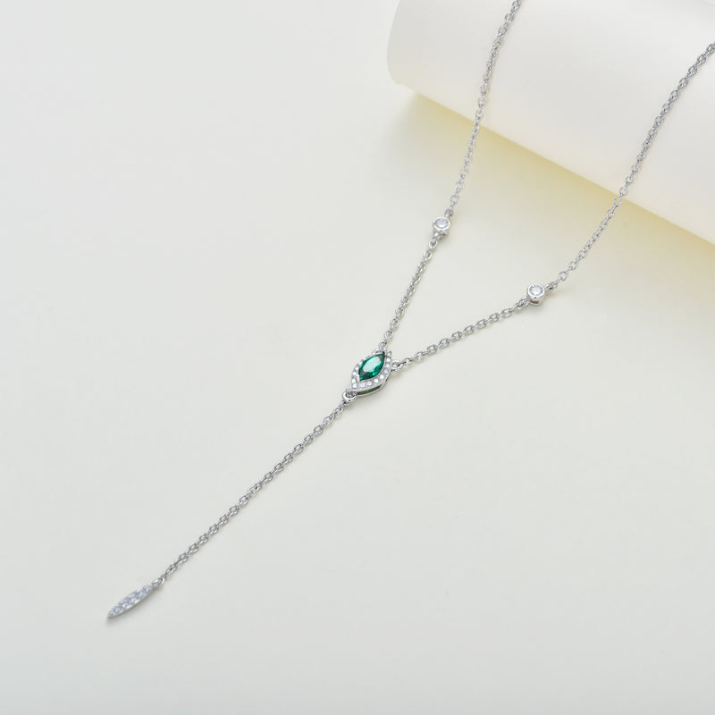 9K White Gold Lab-Created Emerald Lariat Necklace 16+1+1 inches