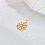 14K Real Gold Flower Pendant Necklace