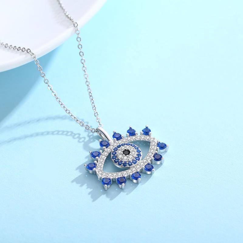 Sterling Silver Blue Evil Eye Pendant Neckalces