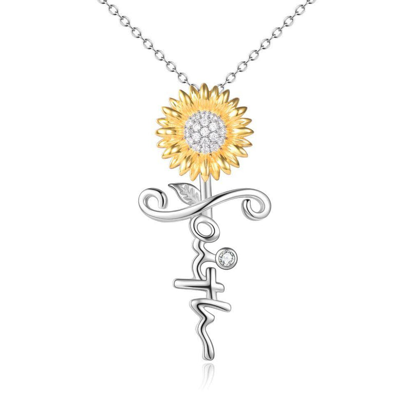 Sterling Silver Faith Sunflower Zirconia Pendant Necklace