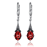 Retro Vintage Oval Crystal Birthstone Earrings - Sterling Silver