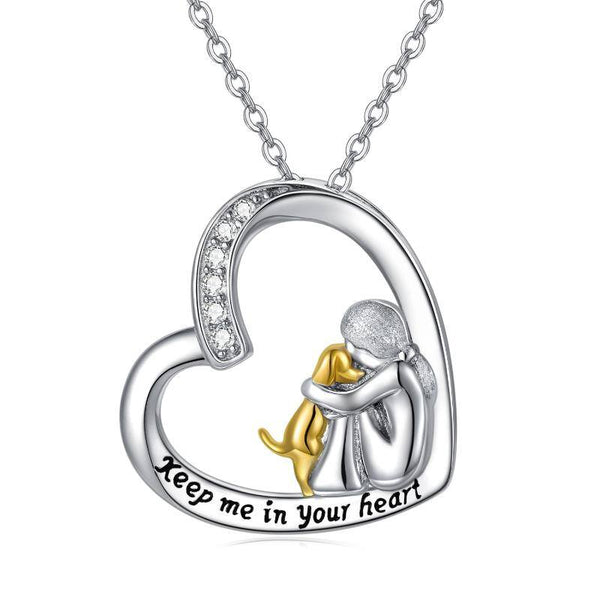 Dog with Girl Necklace Pendant - Sterling Silver