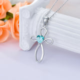 Cross Birthstone Pendant Necklace - Sterling Silver (Unisex)