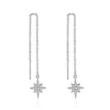 Star Long Chains Drop Earrings - Sterling Silver