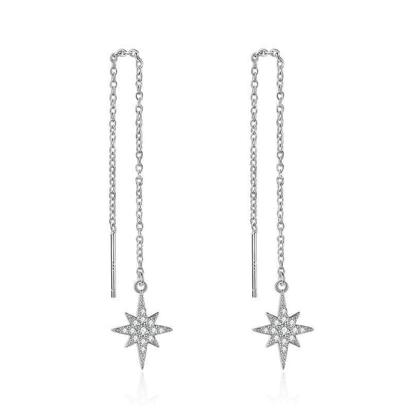 Star Long Chains Drop Earrings - Sterling Silver