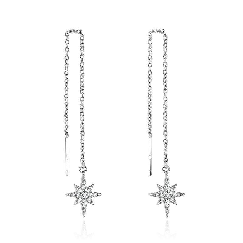 Star Long Chains Drop Earrings - Sterling Silver