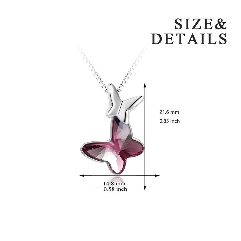 Two Butterfly Pendant Necklace With Crystals - White gold