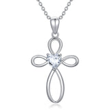 Cross Birthstone Pendant Necklace - Sterling Silver (Unisex)