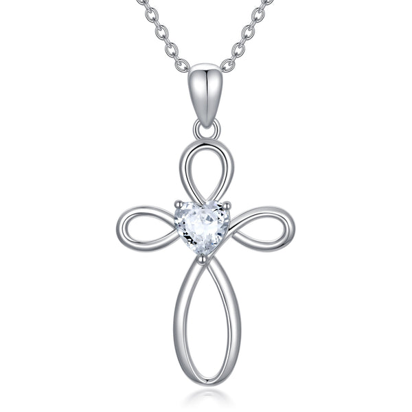 Cross Birthstone Pendant Necklace - Sterling Silver (Unisex)