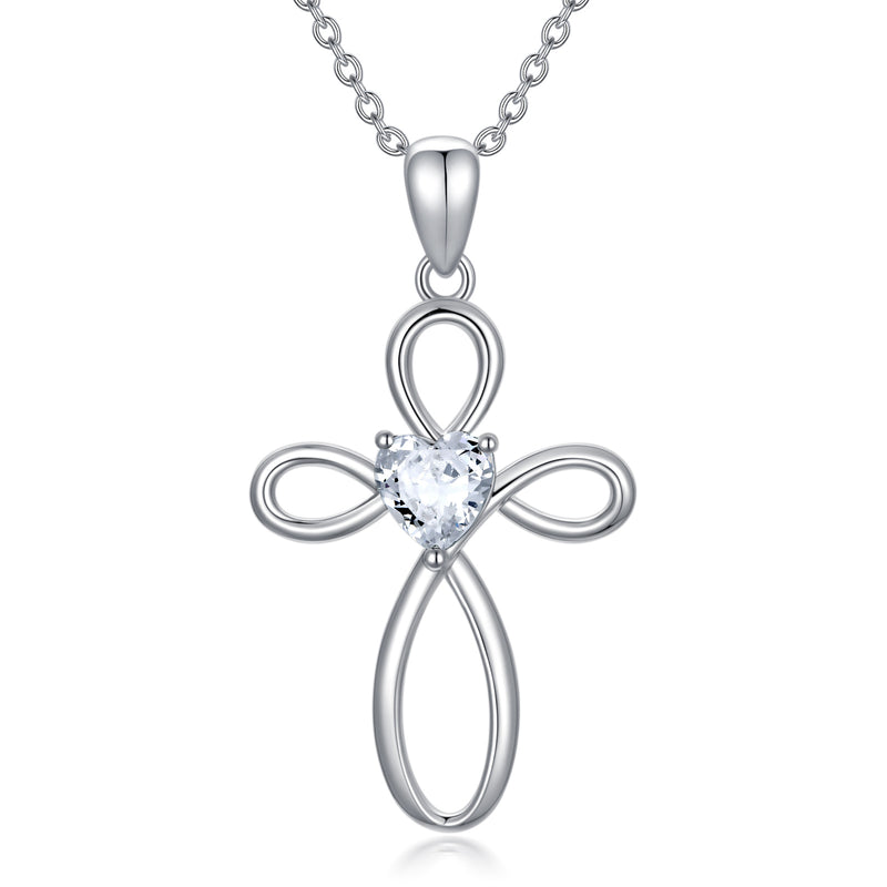 Cross Birthstone Pendant Necklace - Sterling Silver (Unisex)