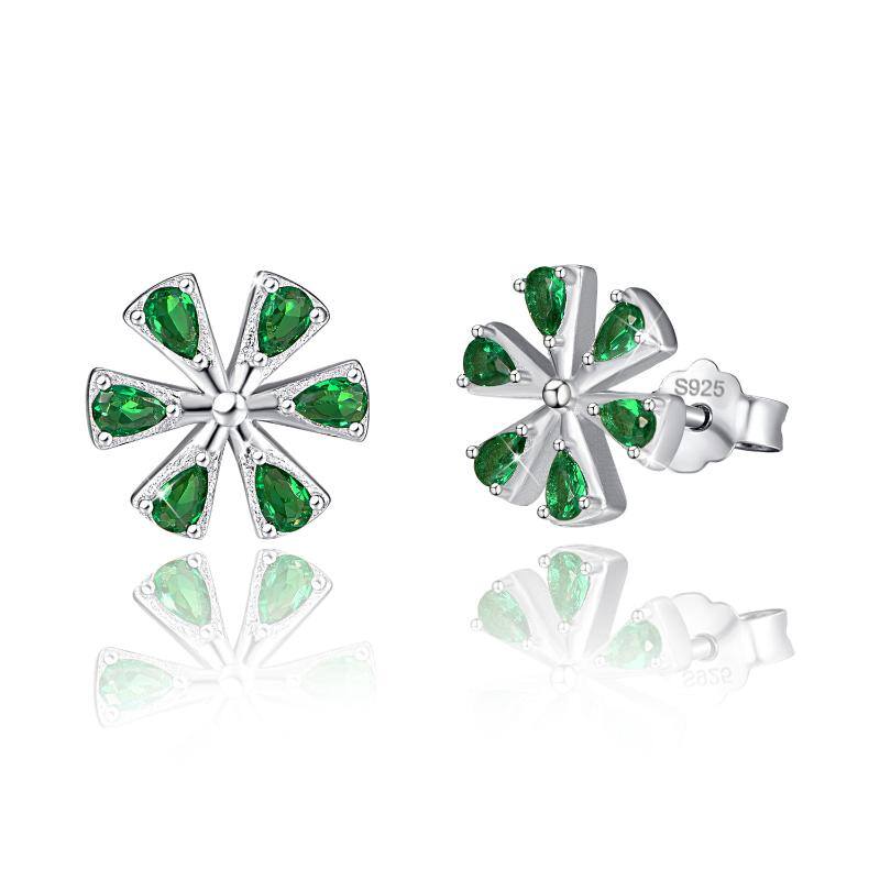 Sterling Silver Emerald Daisy Stud Earrings