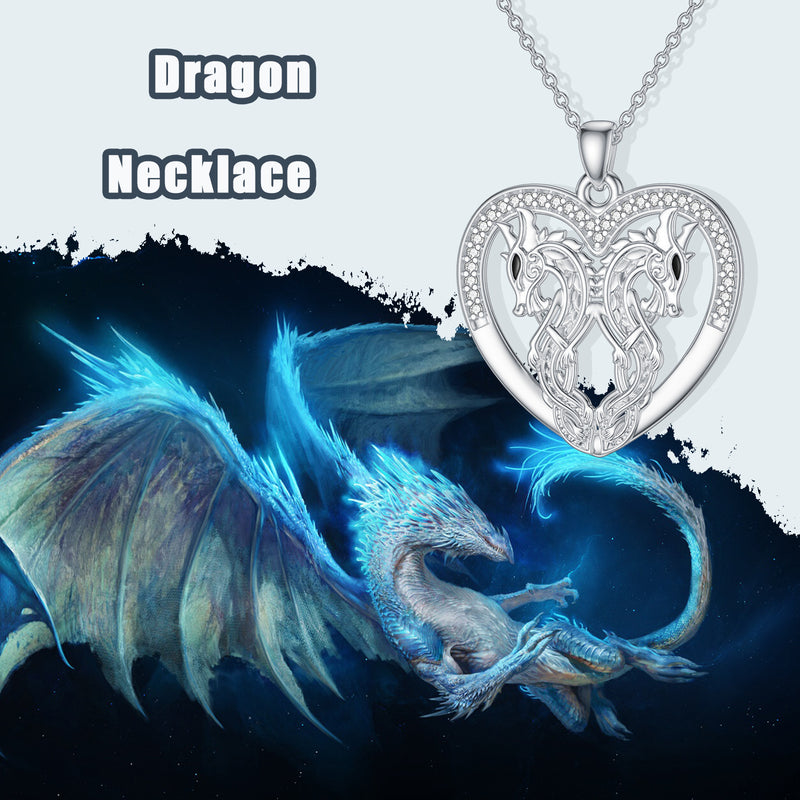 Dragon Necklace in White Gold - Sterling Silver