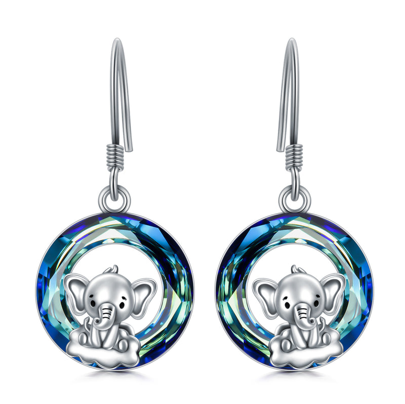 Elephant Drop Earrings - Sterling Silver (Hypoallergenic)